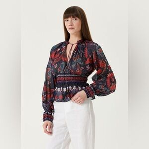 FARM RIO NWT Dark Blue Tropical Shine V Neck Blouse S